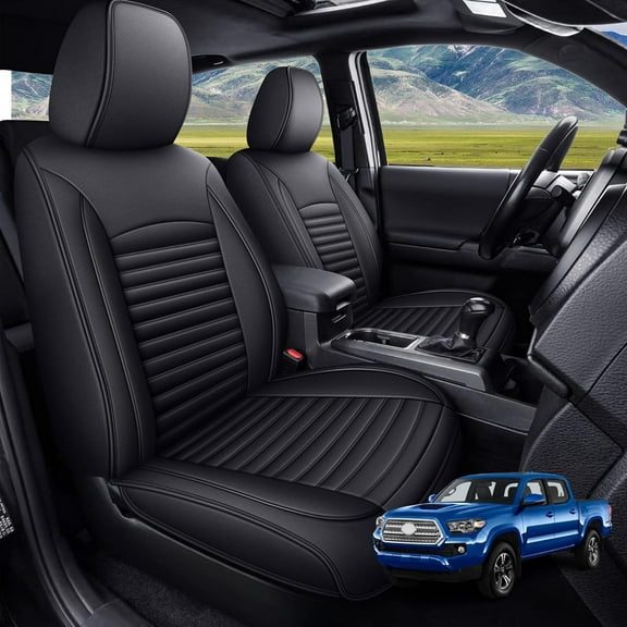 AOMSAZTO Seat Covers Fit for Toyota Tacoma: 2016-2023 Full Set Fit for Toyota Tacoma Truck Double Crew Cab Semi-Custom Car Seat Covers Faux Leather Automotive Seat Cushion Protectors (5 Seats