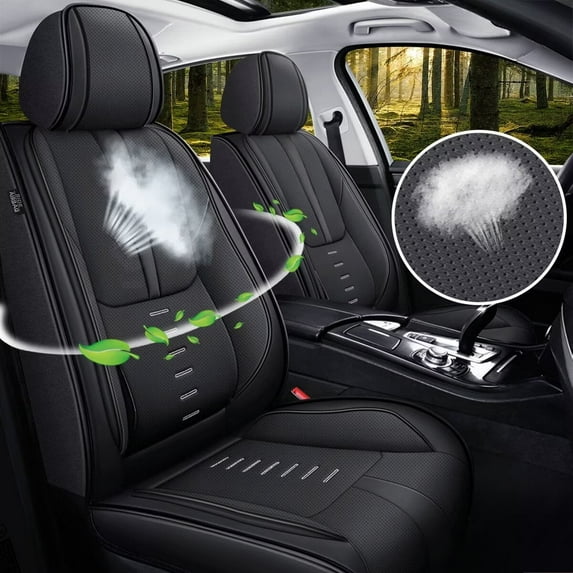 AOMSAZTO Seat Covers Fit for Volkswagen VW Jetta 2007-2025 2 Front Seat Covers Breathable 3D Lumbar Support Faux Leather Protector Car Seat Covers (Black)