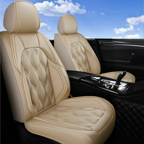 DIKSOAKR Seat Covers Fit for Chevrolet/Chevy Tahoe 2011-2025 Car Seat Covers 2 Front Seats Waterproof Leather Automotive Seat Cushion Protector Beige