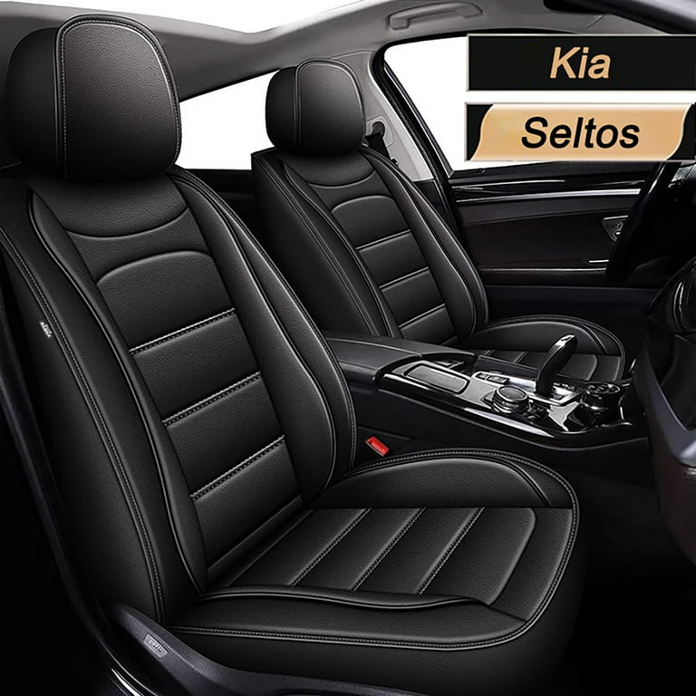 AOMSAZTO Seat Covers Fit for Kia Seltos 2021 2024 Car Seat Covers Full Set 5 Seats Faux Leather Car Seat Cushion Protector Black