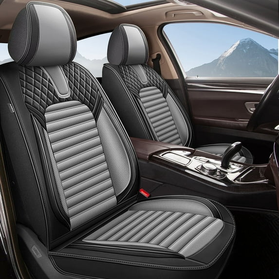 DIKSOAKR Seat Covers Full Set Fit For Toyota 4Runner 2003-2025 Breathable and Waterproof Car Seat Covers 5 Seats Leather Gray Front and Rear Seat Covers(Black&Grey)
