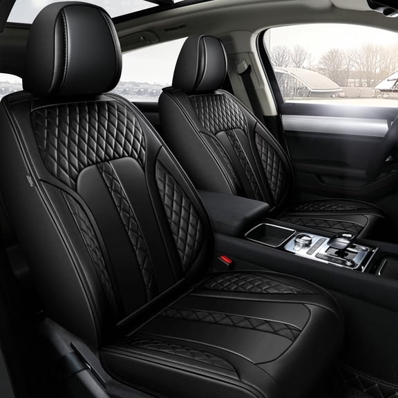 DIKSOAKR Seat Covers Full Set Fit for Volvo XC60 2010-2017 Waterproof Faux Leather Car Seat Cushion Protector Compatible Airbag Black