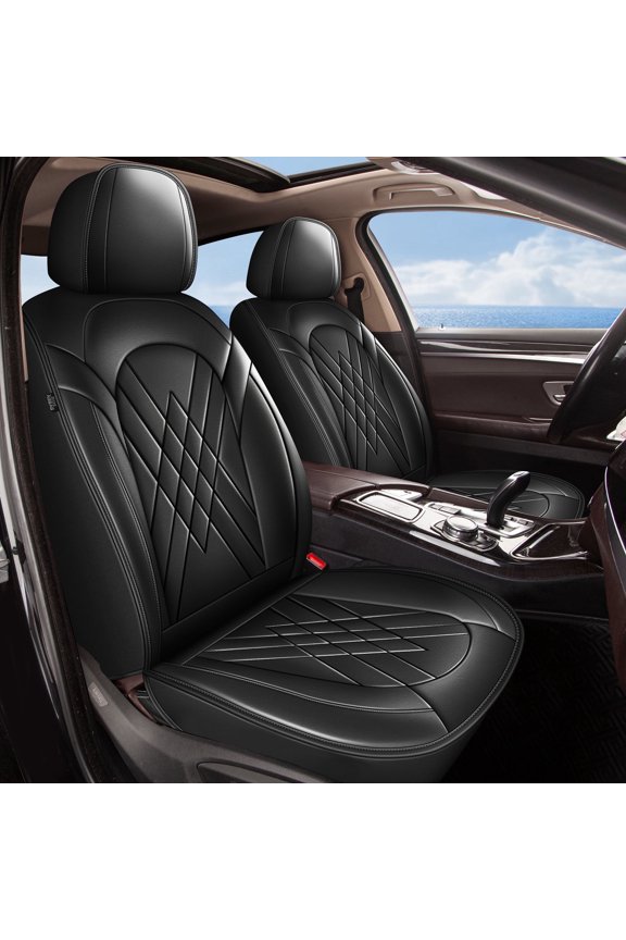 Seat Covers for Jeep Compass 2012-2025 Front Set Faux Leather Seat Cover Waterproof Scratch Resistant Seat Protector Airbag Compatible (Black)