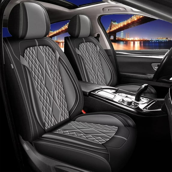 DIKSOAKR Seat Covers for Nissan Juke(S/SV/SL) 2011-2017 Front Set Waterproof Faux Leather Seat Cover Ergonomic Seat Covers Airbag Compatible Automotive Accessories(Black&Grey)