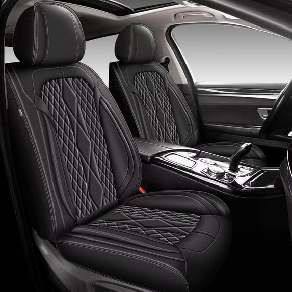 DIKSOAKR Seat Covers for Volvo XC90 2003-2014 Front Set Waterproof Faux Leather Seat Cover Ergonomic Seat Covers Airbag Compatible Automotive Accessories(Black)