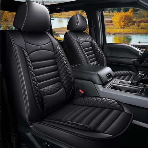 Custom Seat Covers for Ford F150 2009-2026 F250/F350/F450 2017-2026: 5 Seat Full Set Faux Leather Truck Seat Covers Car Cushion (Black)