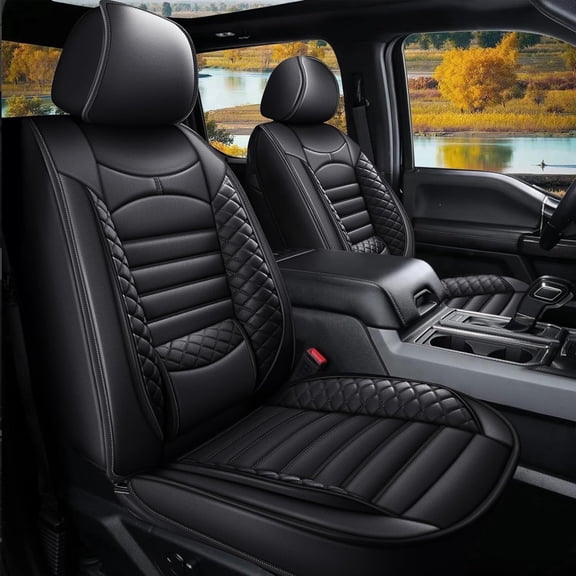 Custom Seat Covers for Ford F150 2009-2026 F250/F350/F450 2017-2026: 5 Seat Full Set Faux Leather Truck Seat Covers Car Cushion (Black)