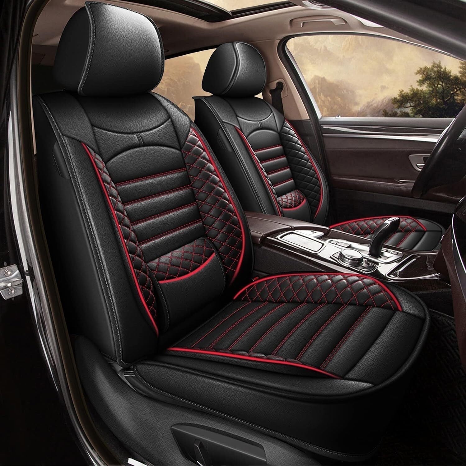 DIKSOAKR Seat Covers for Toyota Tacoma 2016-2024: Full Set 5 Seats Faux Leather Car Seat Cover Protector (2 Row 5 Seat, Black&Redline)