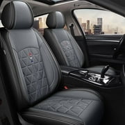DIKSOAKR Universal Car 5-Seat Covers Front & Rear Full Set Faux Leather Cushions Fit for Sedan SUVs Trucks Black&Gray