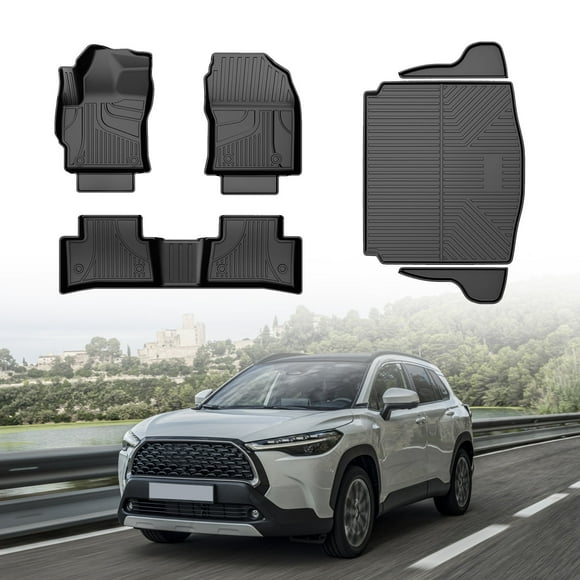 AOMSAZTO All Weather Floor Mats Compatible with 2022-2025 Toyota Corolla Cross FWD, Heavy Duty TPE All Weather Car Floor Mats, Anti Skid Car Mats,1st & 2nd Row Rubber Floor Liners(Not for Corolla)