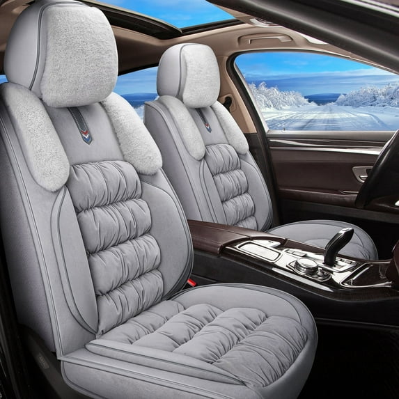 DIKSOAKR Winter Car Seat Covers Fit for Subaru Legacy 1995-2025 Plush Warm Automotive Front Seat Covers Soft Fuzzy Seat Cushion Protector (2 Seat,Grey)