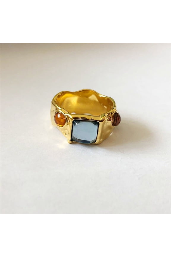 Colorful Vintage Baroque Premium Gold-Plated Crystal Rhinestone Rings French Irregular Geometric Metal Gold Rings for Women