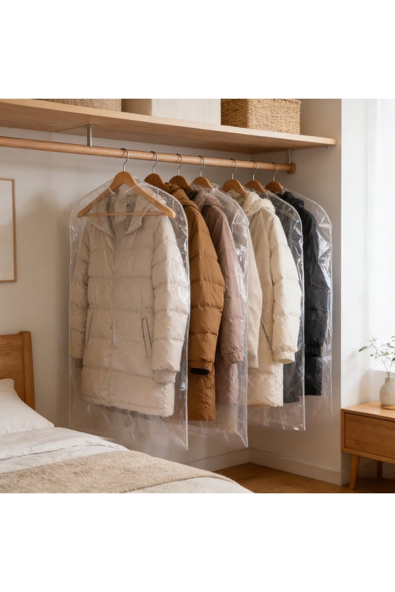 10 Pack Clear Plastic Hanging Garment Carry Sacks, See-Through Wardrobe Organizer Pouches for Long Dresses, Coats and Suits for Household Closet and Retail Display Arrangement