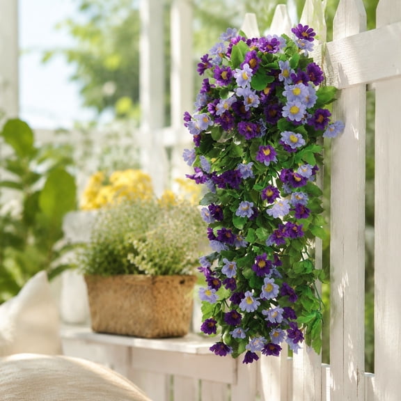AOMXGD 12-prong Artificial Hanging Flowers For Outdoors Fake Hanging Plants Decor Resistants No Fade Faux Silk Daisys Flower For Front Door Porch Patio Yard Garden