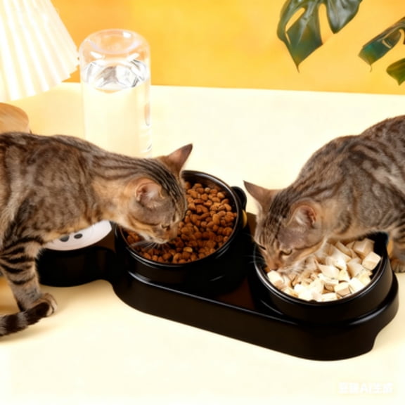 AOMXGD 2-In-One Pet Feeding Station, Separated Stainless Steel Food & Water Bowls With Weighted Anti-Slip Base, 15° Tilt Neck Support Feeder for Household Cats & Dog