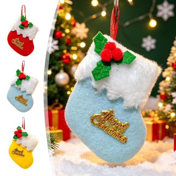 AOMXGD 2 Pack Mini Christmas Stocking Ornaments, Plastic Hanging Decor for Xmas Tree Mantel Holiday Party Decor, 2 Count