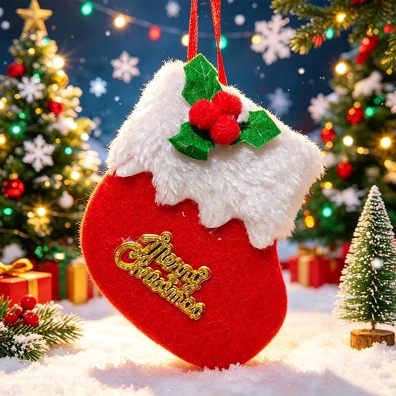 AOMXGD 2 Pack Mini Christmas Stocking Ornaments, Plastic Hanging Decor for Xmas Tree Mantel Holiday Party Decor, 2 Count