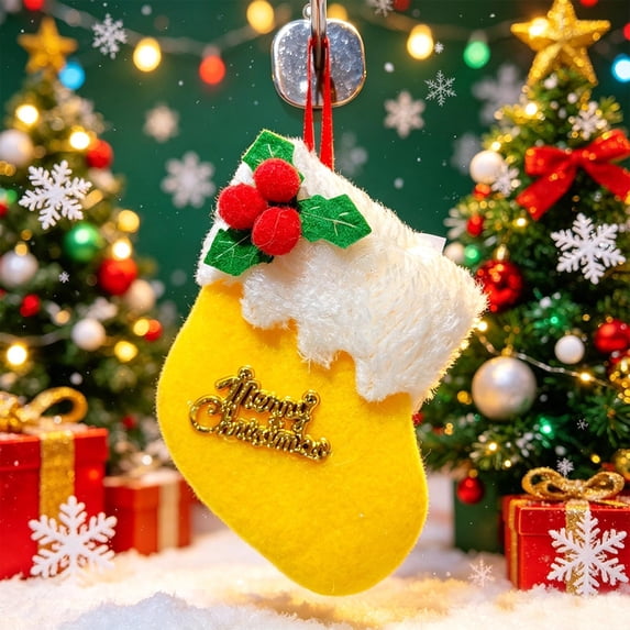 AOMXGD 2 Pack Mini Christmas Stocking Ornaments, Plastic Hanging Decor for Xmas Tree Mantel Holiday Party Decor, 2 Count