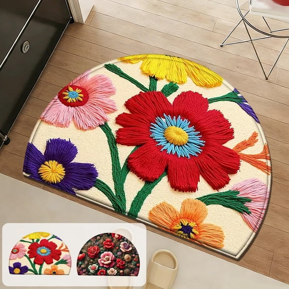 AOMXGD 24"x16" Carpet Half Circle Non Slip Washable Doormats Entrance Rugs Absorbent Welcome Low Profile Floor Mats for Front Back Door And Entryway, MultiColor