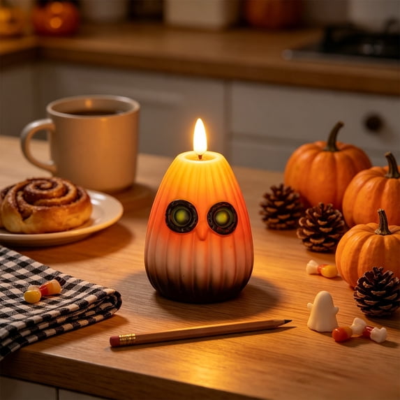 AOMXGD 2Pcs Owl Pumpkin LED Flameless Candles, Flickering Flame Lamp For Halloween Party Window Table Autumn Home Styling
