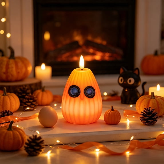 AOMXGD 2Pcs Owl Pumpkin LED Flameless Candles, Flickering Flame Lamp For Halloween Party Window Table Autumn Home Styling