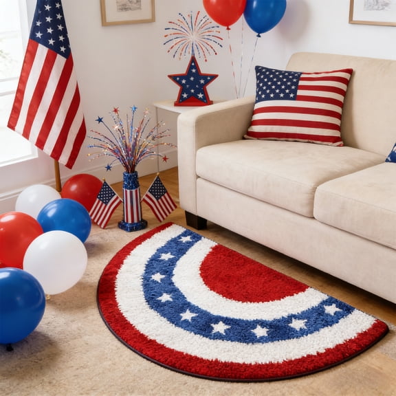 AOMXGD 4th of July Patriotic Area Rug, American Flag Stars & Stripes Faux Plush Bath Mat, Thick Shaggy Floor Rug for Coffee Table, Entryway Doormat Indoor Outdoor