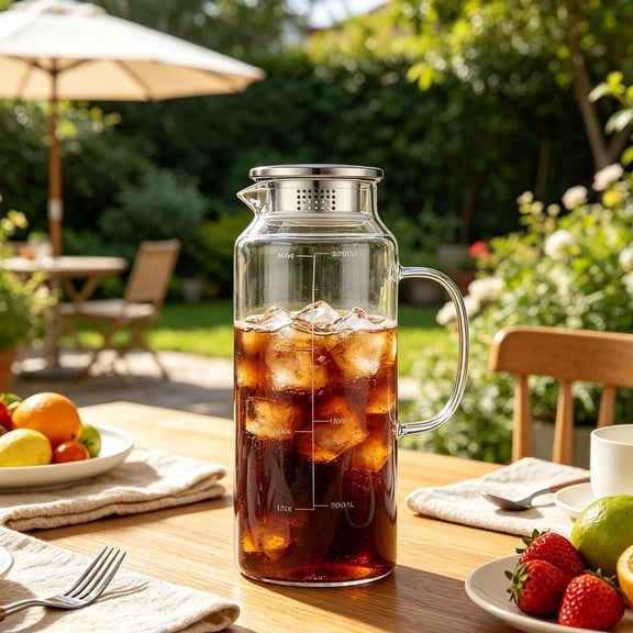 AOMXGD 67.63oz Large Capacity Glass Kettle, High Temperature Resistantly Cold Water Cup Teapot For Home Iced Tea Juices Lemonade And Cold Water Storage
