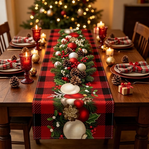 AOMXGD Christmas Linen Table Runner,Multicolor Holiday Print,72.05x12.99 Inch,Dining Table Home Party Decor