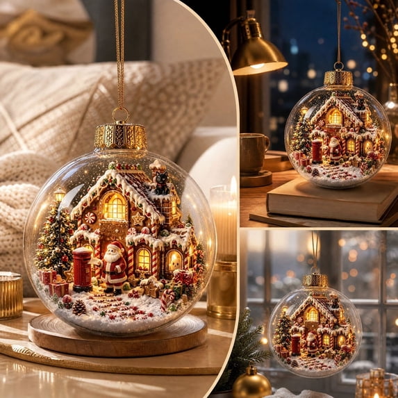 AOMXGD Christmas Story Ornament, Acrylic, Transparent Sphere, Mini Holiday Scene, Built‑in String Lights