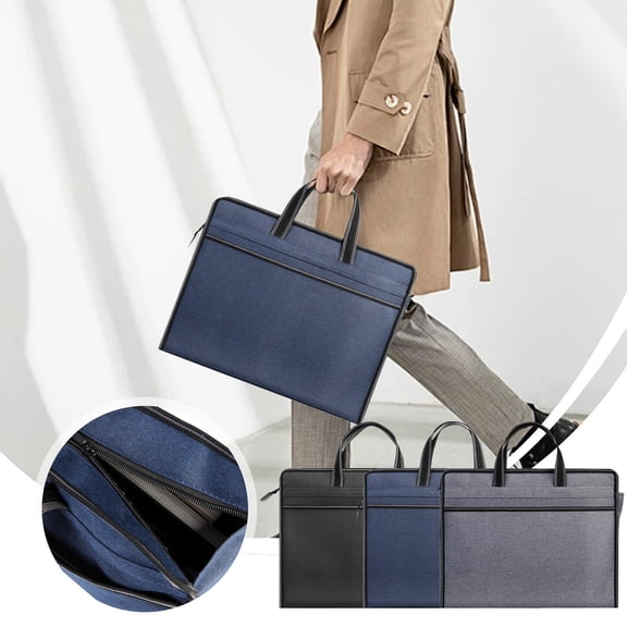 AOMXGD Cloth Briefcase, Portable Large Capacity Document Bag Water-Resistant, Professional Laptop Briefcase for Business Meeting Training, Lightweight Work Organizer with Shoulder Strap