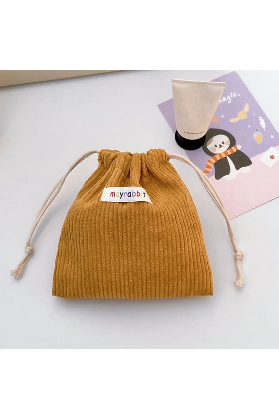 Compact Corduroy Small Accessory Carry Pouch Elastic Opening Storage Sack for Hair Clasps, Jewelry and Mini Cosmetic Supplies for Desktop, Vehicle and Outing Use