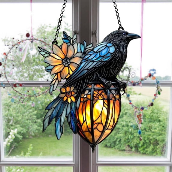 AOMXGD Gothic Crow Suncatcher Hanging Ornament, Acrylic Window Hanging Decor For Wall, Shelf Indoor Scene Arrangement & Gifting