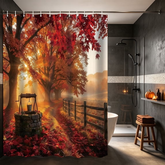 AOMXGD Halloween Fall Themed Polyester Shower Curtain, 71x59In Water Resistant Bath Curtain With Mounting Hooks For Home Bathtub Bathroom Styling