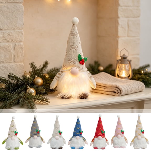 AOMXGD Lighted Swedish Tomte Gnome Figurine With Knitted Hat, Multi Tone Acrylic LED Desktop Ornament For Winter Holiday Table Styling And Gifting