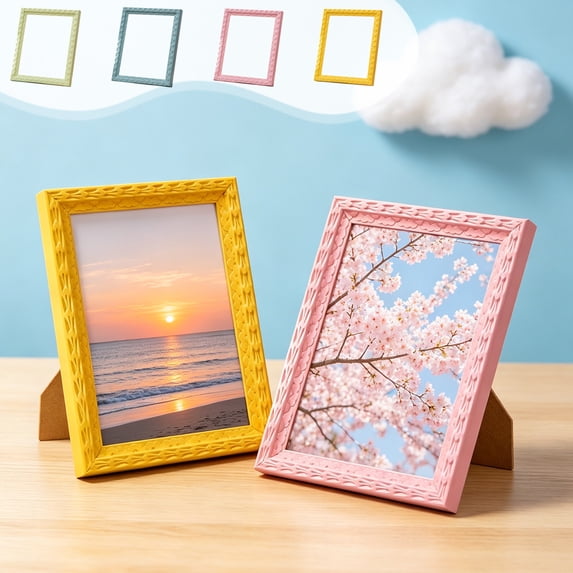 AOMXGD Pastels Embossed Photo Frame 5x7 Inch Textured Carved Border Picture Frame With Stand Tabletop Portraits Frame For Family Travel Photo Home Desktop Decor