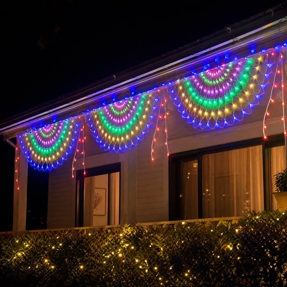AOMXGD Peacock Mesh LED Net Lights, Plastic Bulbs Flexible Wire, Multicolor Flashing Star Lighting, Indoor Outdoor Christmas Spring Festival Decor