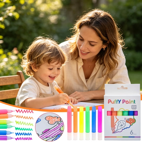 AOMXGD Puffy Art Drawing Pens,Heat Activated Expandable Colour Markers For Card Making And Handmade Art Projects,Set Of 6 Craft Pens