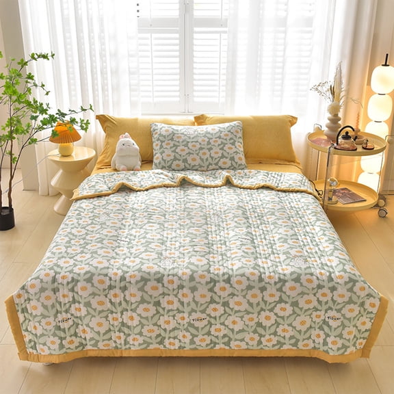 AOMXGD Reversible Ice Silk Cooling Comforter – Water-Washed Cotton Back, Lightweight Breathable Summer Quilt, Machine Washable
