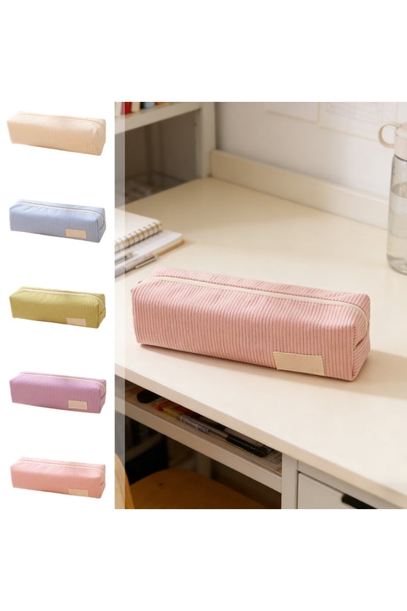 Roomy Soft Corduroy Writing Supply Pouch Smooth Slide Zip Minimalist Neutral Tone Sorting Sack Lightweight Portable Holder