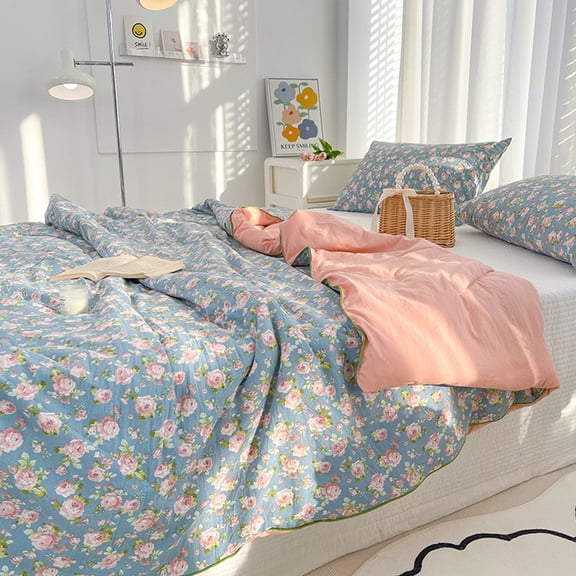 AOMXGD Simple Printed Washed Summer Quilt, Lightweight Breathable Air Conditioner Quilt Washable Cooling Comforter for Bedroom & Dorm