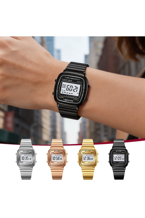Vintage Waterproof Stainless Steel Strap Digital WatchRetro Style Electronic Watch For Men WomenClassic Wristwatch With Alarm Date For Daily Casua