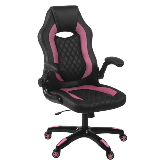Aon Archeus Ergonomic Gaming Office Chair – High-Back Racing-Style Gamer Seat w/ Lumbar Support, Tilt Recline & Flip-Up Arms – Comfortable PC Chair – Black/Pink