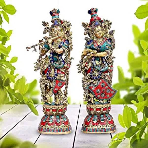 Sri Krishna Culture - Nuovo in piedi Krishna giocando flauto oltre a mucca- altezza-10,5 pollici per la decorazione domestica-multicolore