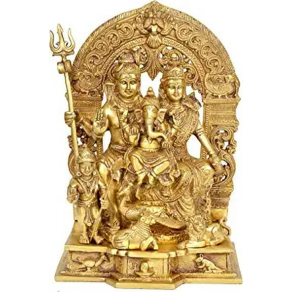 AONA Brass Shiv Parivar Idol Figurine Decorative Showpiece Shiv Family Sculpture for Home Temple Office Gift Item Golden Height 12 Inches
