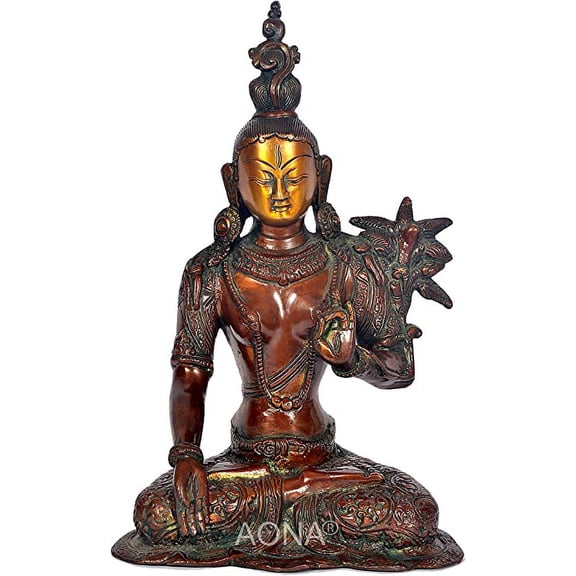 AONA Brass White Tara Devi Statue for Home Decor Height 11.6 Inch