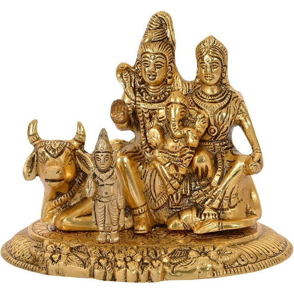 AONA Metal Shiv Family Parivar Idol Statue Home Temple Office Gift Showpiece Gold Height 5 Inches