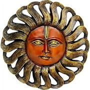 AONA Sun AONA Beautiful Sun Surya Face Murti Idol Statue Sculpture Wall Hanging of Brass Height 10 Inches Orange Gold