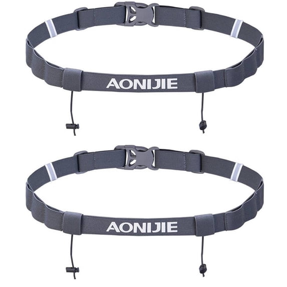 AONIJIE 2Pcs Triathlon Running Race Number Belt Adjustable Bib Holder with 6 Energy Gel Loops, Gray