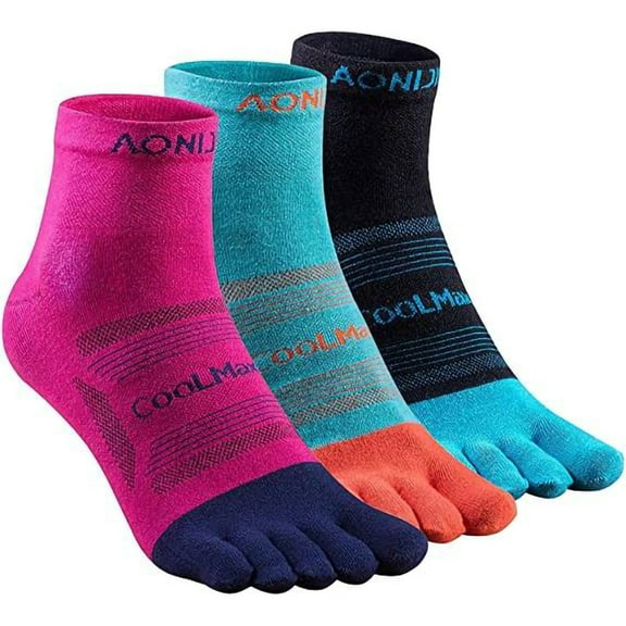 AONIJIE Coolmax Toe Socks Women Finger Athletic Running Ankle Socks Quick Dry,3 Pairs,S