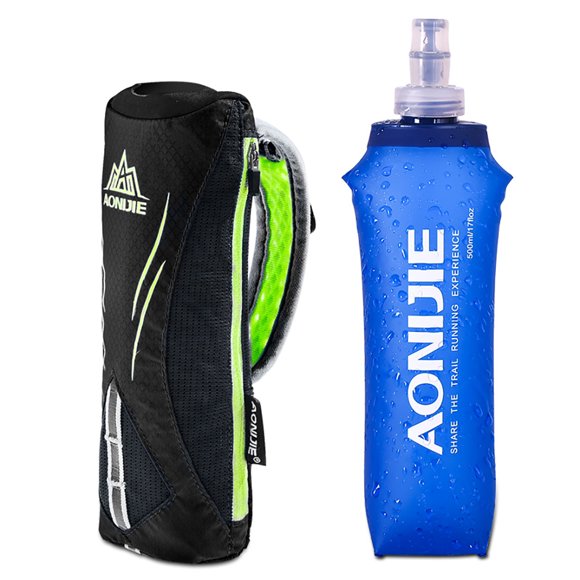 AONIJIE Quick Grip Running Handheld Water Bottle Adjustable with 500ml/16.9oz Soft Flask(Black)